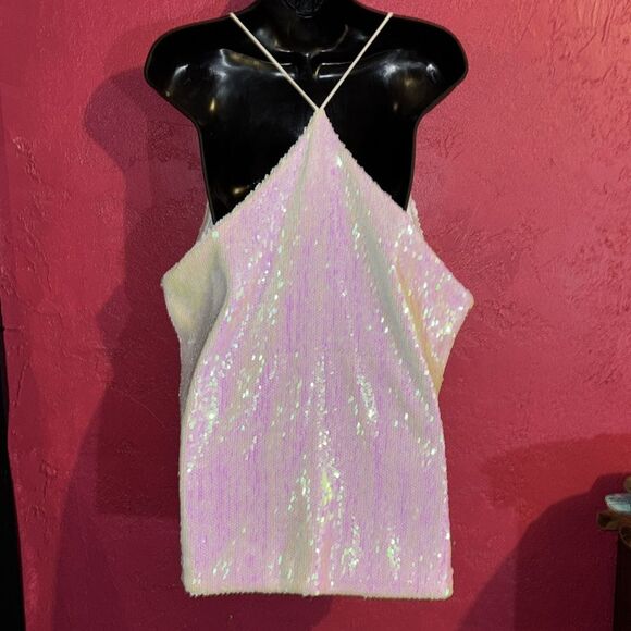Anna Kaci sparkling sequined white/ pink racerback party, event tank. Size XXL - Picture 7 of 14